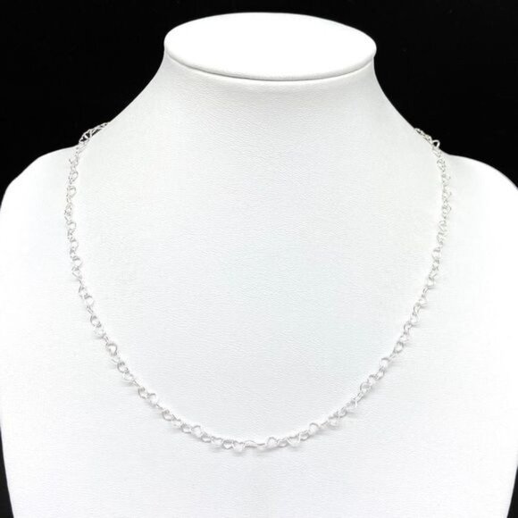 24” Sterling Silver Heart Chain Link Necklace Solid 925 Italy Italian Hearts - Picture 3 of 7